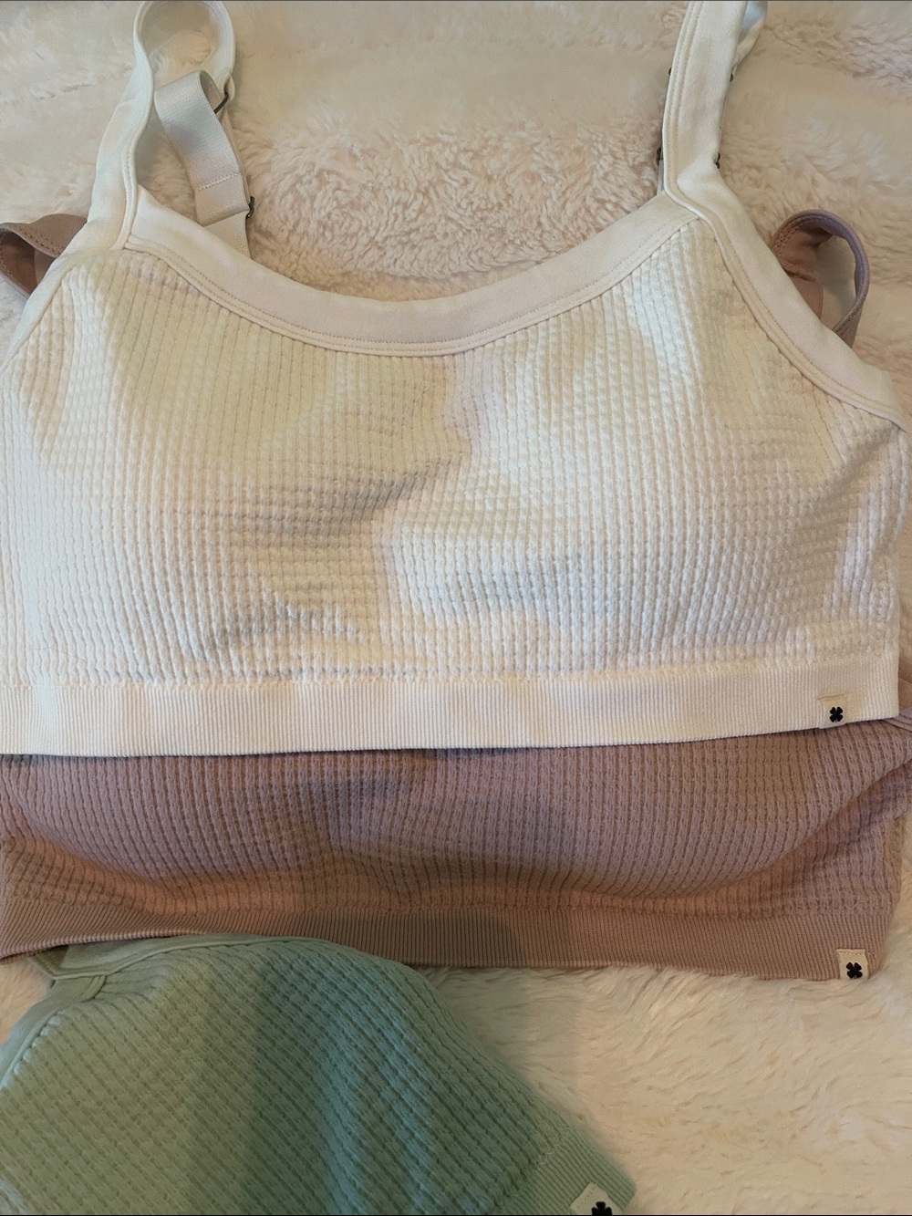 Lucky Brand Ribbed Bralette Trio - Mauve, Sage & Ivory - Picture 3 of 7